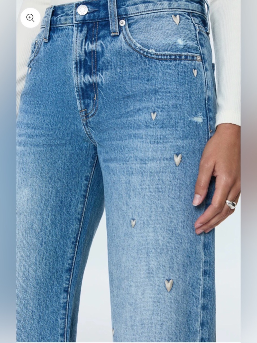 Pistola Lexi Mid Rise Bowed Straight Jeans Confetti Vintage Hearts Size 30 NWT - Picture 3 of 14
